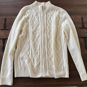Talbots Cream Zip-Up Cable Knit Cardigan